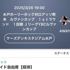 2枚セット★3/26(水) 水戸ホーリーホック対ロアッソ熊本　ル...