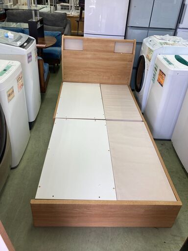 【現在お取引中】?おしゃれで機能的?✨ニトリ シングルベッド✨?収納＆?ライト付き ナチュラルホワイト?★6591★