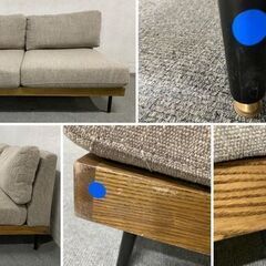 ジャーナルスタンダードファニチャー LILLE 2Pソファ アッシュ材 カバーリング オットマンセット ベージュ 中古家具 店頭引取歓迎 R9327の画像