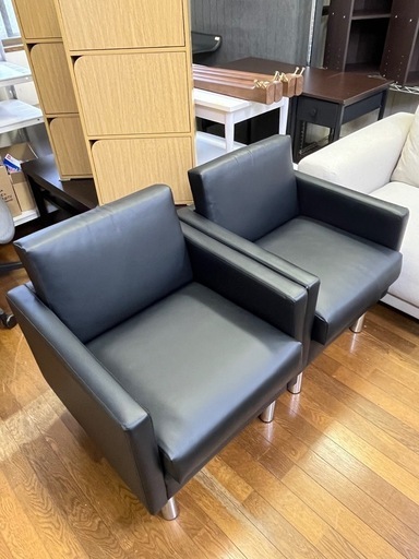 リクエスト商品!! 美品です!! 応接ソファ3点セット 1人+1人+2人 ブラック レザー(合成皮革)
