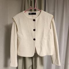 値下げ❣️ZARA ステッチ入り ツイードジャケット セレモニー 白 Mの画像