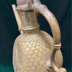 希少外国製19世紀古代ブロンズティーポット 骨董現状品のみ高25cmx26x11cmの画像