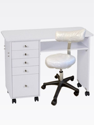 【 ネイルテーブル ネイルチェア 2点セット 】 ネイルデスク サロンスツール 背もたれ付き サロンテーブル ネイルサロン キャスター付きテーブル キャスター付きチェア