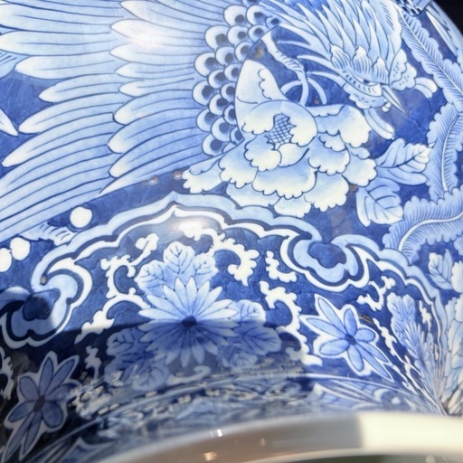 肥前 峯山 作 染付大壺　鴨紅葉大花瓶 骨董 有田 飾壷 大型　伊万里焼 肥前 峯山 作 染付大壺 鴨紅葉大花瓶 骨董 有田 飾壷 大型
