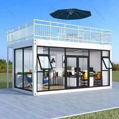【資材でのご提供W3000×D6000×H2800㎜ ジャスト約36㎡・11畳 2階建て1個セット現地組，ユニットハウス プレハブハウス ガラス付きで事務所にも最適 別荘 ＤＩＹ 海上コンテナ，ショールーム、応接室、ショップ（テラス）の画像