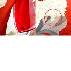 小紋 昔 アンティーク 昔着物 オレンジ 生成 グレー 花 地模様あり 広衿 正絹 昔きもの レトロ 明治・大正ロマン カジュアル  身丈124.5cm 【キモノオフ野々市若松店】の画像