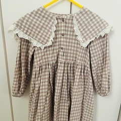 ハンドメイド ギンガムチェック ワンピース セーラーワンピース110cmの画像