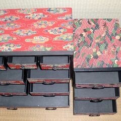 和紙工芸品 小箪笥3点まとめて■ 大・中・小■かわいい小引き出し 小物入れに　卓上収納　インテリア 和の時代物の画像