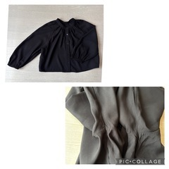 apart by バンド・カラー 七分袖 ブラウス 黒 ショート丈 バルーン袖の画像