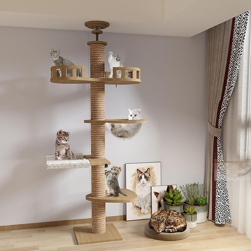 キャットタワー 木登りタワー 宇宙船ハンモック付き 爪とぎ 多頭飼い