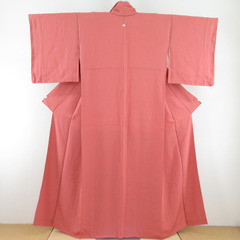 色無地 袷 広衿 桃橙色 正絹 一つ紋 蔦紋 共八掛 仕立て上が...