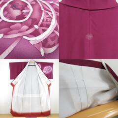 付下げ 鼓文様 袷 広衿 紫色 正絹 一つ紋 蔦紋 仕立て上がり カジュアル着物 身丈155cm 【キモノオフ野々市若松店】の画像