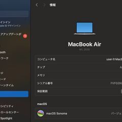 MacBook Air（M1,2020）256GB/8GB〈FGN93J/A〉⑥の画像
