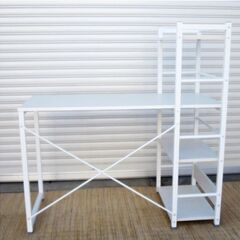 システムデスク　ザッキー110　ワイド　パソコンデスク　PCデスク　デスク　机　ワゴン　シェルフ　棚付き　作業机　ホワイト　インテリアの画像