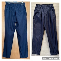 クリーコンフォルト レディース テーバードパンツ ファスナー無し 紺 タック入りの画像