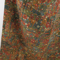 小紋 更紗文様 袷 バチ衿 赤茶色 正絹 仕立て上がり カジュアル着物 身丈156cm 【キモノオフ野々市若松店】の画像