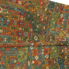 小紋 更紗文様 袷 バチ衿 赤茶色 正絹 仕立て上がり カジュアル着物 身丈156cm 【キモノオフ野々市若松店】の画像