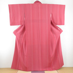 江戸小紋 手彫型本染 木野華山 寄せ柄 赤桃色 袷 広衿 家紋な...