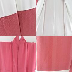 江戸小紋 手彫型本染 木野華山 寄せ柄 赤桃色 袷 広衿 家紋なし 作家物 落款付 正絹 カジュアル 仕立て上がり着物 身丈158cm 【キモノオフ野々市若松店】の画像