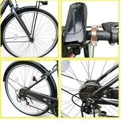 クルザード 自転車 クロスバイク  黒 ブラック カゴ付き 27インチ 6段変則 ギア LEDライト付きの画像