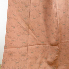 小紋 笹に梅文様 袷 広衿 茶橙色 正絹 仕立て上がり カジュアル着物 身丈160cm 【キモノオフ野々市若松店】の画像