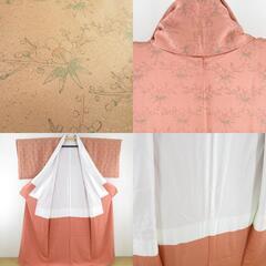 小紋 笹に梅文様 袷 広衿 茶橙色 正絹 仕立て上がり カジュアル着物 身丈160cm 【キモノオフ野々市若松店】の画像