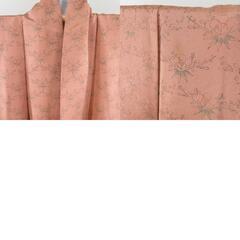 小紋 笹に梅文様 袷 広衿 茶橙色 正絹 仕立て上がり カジュアル着物 身丈160cm 【キモノオフ野々市若松店】の画像