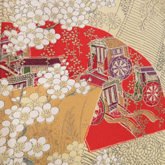 小紋 扇面に梅菊文様 袷 広衿 黄色 正絹 仕立て上がり カジュアル着物 身丈158cm 【キモノオフ野々市若松店】の画像