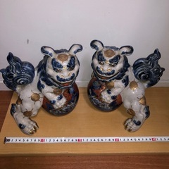 GYP0324 九谷焼 獅子 玉乗り　青　白　香炉　2個セット