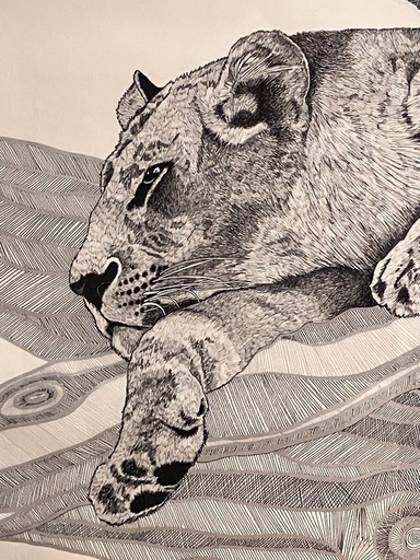 【新発売】 箱付き原画ラビンドラ・ダンクス作品ライオン大きめな絵画 版画