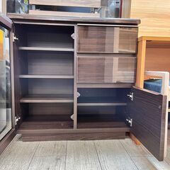 ニトリ サイドボード リビングキャビネット 食器棚 ポスティア80 横幅80×奥行42×高さ81cm 定価34,990円 ダークブラウン ★買取帝国 志木店の画像
