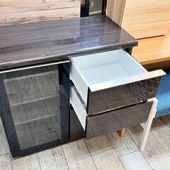ニトリ サイドボード リビングキャビネット 食器棚 ポスティア80 横幅80×奥行42×高さ81cm 定価34,990円 ダークブラウン ★買取帝国 志木店の画像