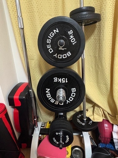 【取引予定あり】【セット商品】BODYDESIGN ラバーバーベル100kg& プレートラック