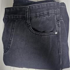 デニムパンツ ジーンズ レディース 裏ボア 裏起毛 ストレート ワイドパンツ Lの画像