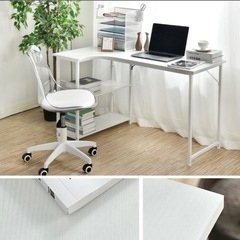 パソコンデスク l字 デスク L字 120cm 2段シェルフ付の画像