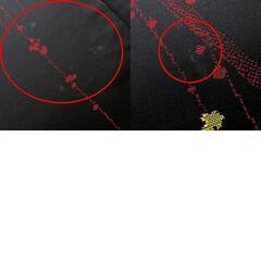 小紋 昔 アンティーク 昔着物 黒 赤 金 白 小花 バチ衿 正絹 昔きもの レトロ 明治・大正ロマン カジュアル 普段使い 身丈149.4cm 【キモノオフ野々市若松店】の画像