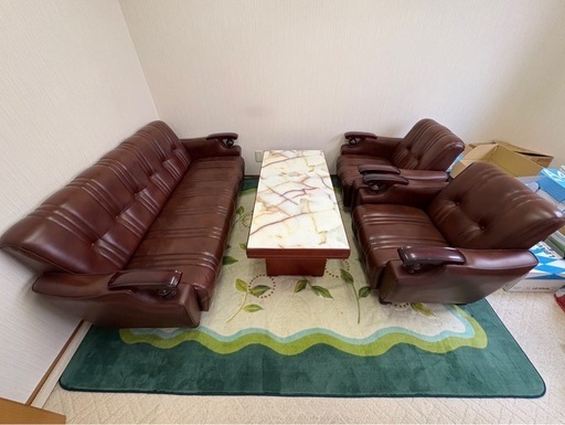 合成皮革高級応接用ソファ3点セット