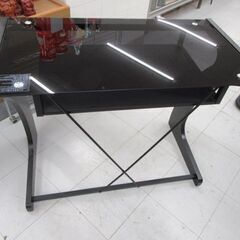 PCデスク ガラス天板 幅90×奥行48×高さ72cm ブラック パソコンデスク 机 家具 苫小牧西店の画像