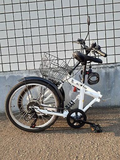 札幌【20インチ 折りたたみ自転車 外装6段変速】SIAFEI リアサスペンション＆カギ＆フロントバスケット＆バックミラー付き 白色系 ホワイト系色 折畳み自転車 折り畳み自転車 折りたたみ式自転車 折畳み式自転車 折り畳み式自転車 北20条店