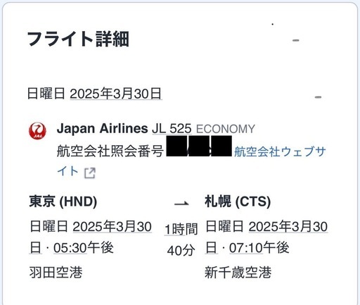 【急ぎです】飛行機チケットJAL3/30 羽田空港→新千歳