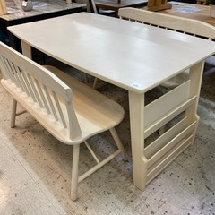【愛品館 江戸川店 】背もたれ付きベンチ2脚のダイニング3点セッ...