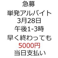 アルバイト急募 2時間のみ 男性 女性不可　3/28(金)午後　...