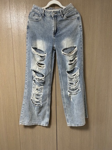 fuzzykon ダメージジーンズ クラッシュデニム バギー フレア Lサイズ