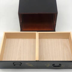 ss7380　漆塗り ミニチェスト 2段 黒 和風 卓上 小箪笥 漆器 小物入れ 和小物 鳥 絵付け 木製 小物収納 ミニタンス ブラック ミニチェスト 中古の画像