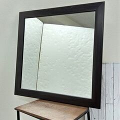 木製フレーム 鏡 壁掛けミラー 置き インテリア  60×60cm の画像