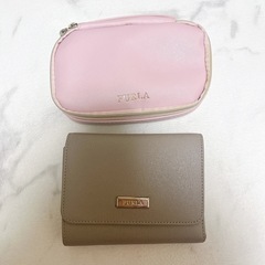 美品 FURLA 財布 グレー ポーチ ピンク 