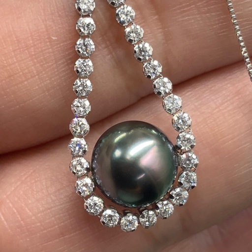 ダイヤモンド　パール　ネックレス　Pt850 pt900 3.8g 約45cm アジャスター付