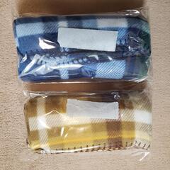 アサヒ生ビール　マルエフ景品　チェック柄フリースブランケット　イエロー&ブルー計2枚の画像