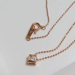 k18ピンクゴールド 0.1カラット ダイヤモンド 一粒 ネックレス 40cm ボールチェーン 18金の画像