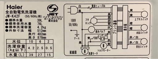 Haier ハイアール 全自動洗濯機 JW-K42F 4.2kg   リサイクルショップ宮崎屋　佐土原店　25.3.27F
